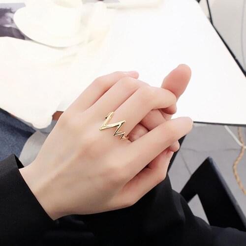 New Simple gold color Heartbeat shape Originality Open double-line Geometry Finger Rings For Women Men Personality Jewelry