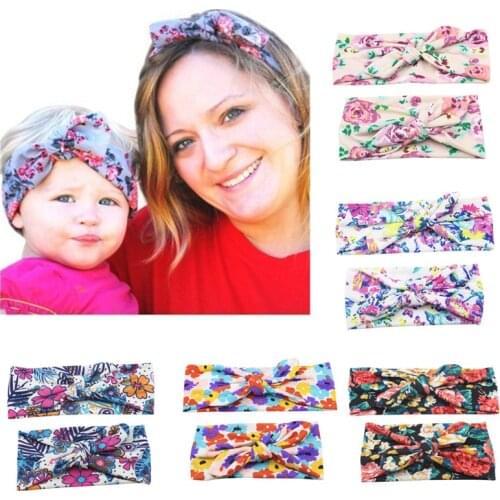 2Pc/Set Mom Rabbit Ears Hair Ornaments Tie Bow Headband Hair Hoop Stretch Knot Bow Cotton mother and daughter Headbands girl