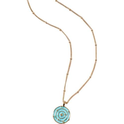 2021 Summer Women Jewelry Short Delicate Compass Star Necklace New Trendy Colorful Enamel Round Pendant HD202148