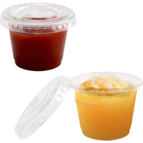 4 oz Plastic Cups, Disposable Portion Cups, Souffle Cups with Lids, 100 Sets