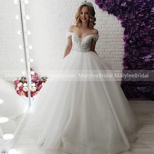 Robe De Mariage Glitter Ball Gown White Ivory Wedding Dresses Princess Luxury Beads Vestido De Noiva Casamento Bride Dress