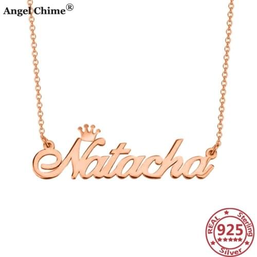 Angel Chime DIY Name 925 Sterling Silver Necklace Pendant Personalized Crown Letter Necklace DIY Pendant Couple Gift 925 Jewelry