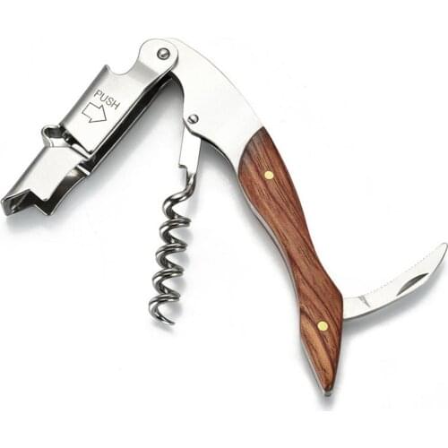 Professional Wine Opener Stainless Steel Corkscrew Wine Key Beer Bottle Opener Foil Cutter Wood Handle Openers Wine Knife