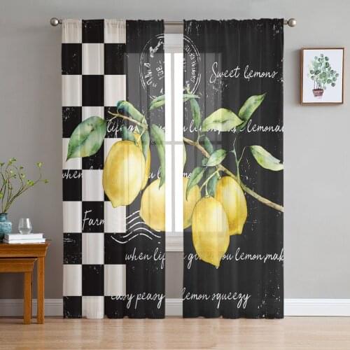 Farm Fruit Lemon Plaid Sheer Curtains Window Tulle Curtains For Living Room Bedroom For Kitchen Veiling Curtains Decoration