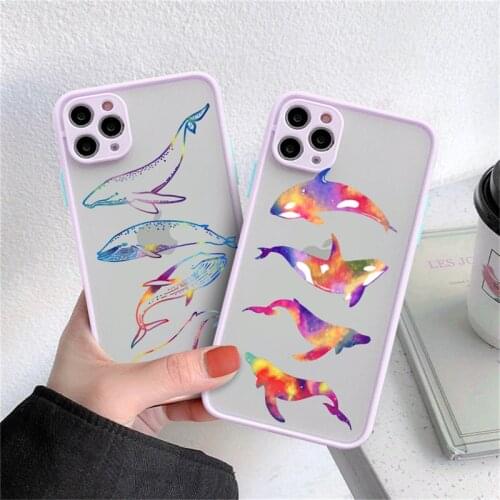 Clear Cute Colorful Dolphin Printed Case For iPhone 11 12 Pro Max 12 Mini 7 8 Plus X XR XS Max SE 2020 Camera Protection Cover