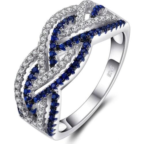 JK Luxury China Blue& White Porcelain Stylish Elegant Rings For Women Twist Pattern Design Micro Paved Anniversary Rings
