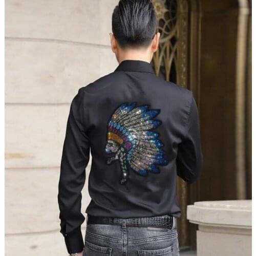 Rhinestones Shirt long Sleeve Men Breathable Diamond stone designer shirt Summer Mens Casual Shirts Streetwear
