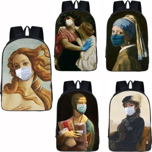 Spoof Famous Painting Venus Wearing A Mask Backpack Women Aesthetics Interesting Knapsack Teenagers Large Capability Schoolbag