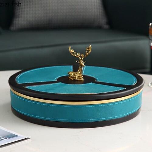Resin Leather Round Dried Fruit Box with Cover Deer Decoration Snack Platter Candy Plate Dried Fruit Snack Storage Box Food Tray