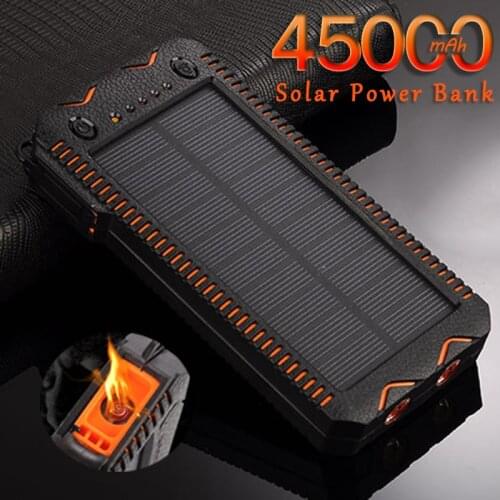 45000mAh Waterproof Solar Power Bank High-Capacity Phone Cigarette Lighter Charging SoS Outdoor Emergency