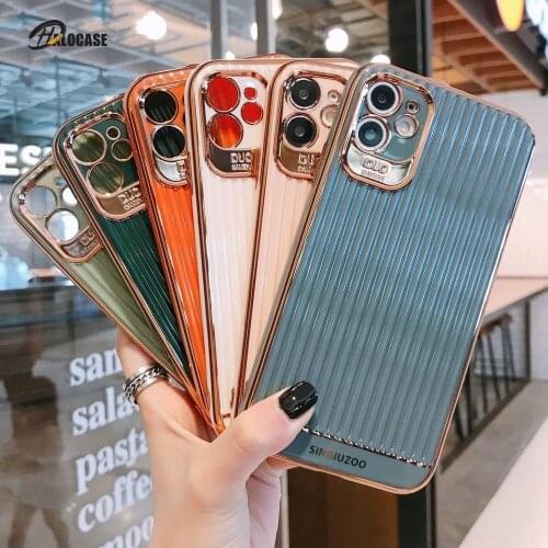 Gold Plating Protection Frame Phone Case For iphone 11 Pro XR XS Max X 8 7 Plus SE 2020 Case Silicone Stripe Solid Color Cover