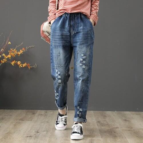 Plus Size Womens Slim Blue Jeans Casual Elastic Waist Denim Pants