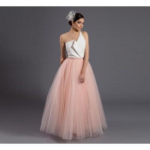 5 Layers Tulle Long Skirt Custom Made Pink Mesh Ball Gown Bridesmaid Skirt for Wedding Vintage Floor Length Women Maxi Skirt
