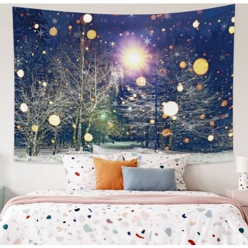 Winter Warm Lights with Snow Scenery Tapestry Vintage Exotic Summer Plant Nature Frame for Bedroom Photography Wall Decor