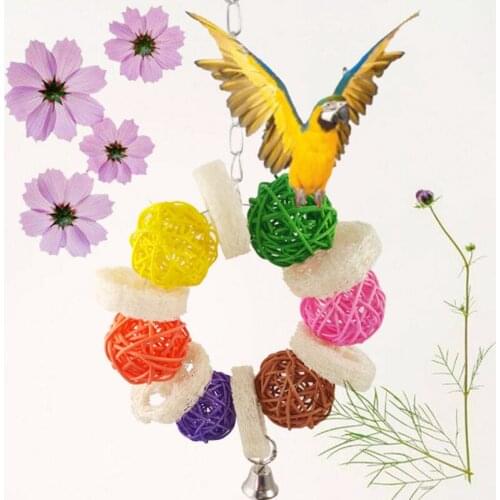 1 Pcs Parrot Bird toy Rattan Balls string loofah bite with Bells Parakeet Cockatiel Climb Chewing Bird Cage Accessories Supplies