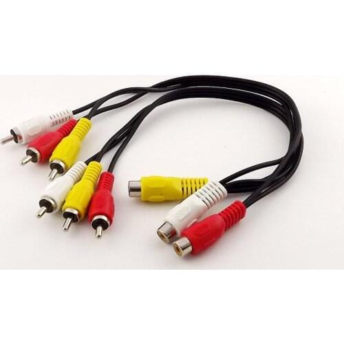 1pcs Jack 3 RCA Femaleto 6 RCA Male Plug Splitter Audio Video AV Adapter Cable 1FT/30CM