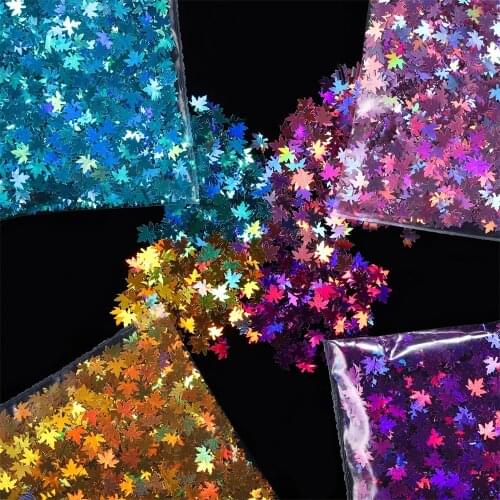 10g Holographic Maple Leaf Glitter Flakes Nail Sequins Paillette Iridescent Multicolor Sheet For DIY Epoxy Resin Art Crafts