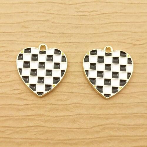10pcs 17x18mm enamel grid heart charm for jewelry making crafting earring pendant bracelet charm necklace charms diy finding
