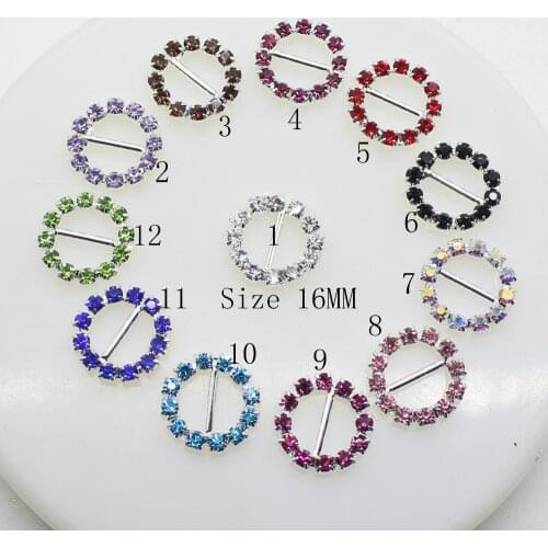 16mm (Inner Bar 10mm) 10pcs/Lot Round Multicolor Crystal Rhinestone Buckle Invitation Slider For Wedding Color