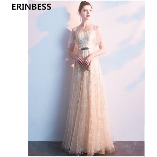 2019 Sexy Sweetheart Evening Dresses Long Dress A-line Champagne Evening Dress Short Sleeve Formal Evening Dress Gowns For Women