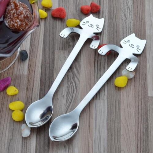304 Stainless Steel Cute Cat Teaspoons Coffee Tea Milk Hanging Cup Dessert Spoon Coffee Drinking Tool Mini Kitchen Gadget Suppli