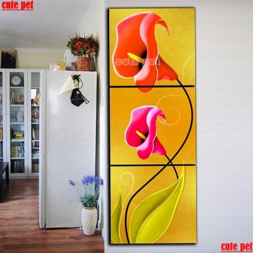 5D Diamond Painting Lily peony flower Needlework Full Square round puzzle Diamond Mosaic DIY Diamond Rhinestone Decoration 3PCS