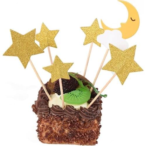 60PCS Cake Topper Fashion Glitter Star Moon Party Cake Topper Cupcake Topper Fruit Picks
