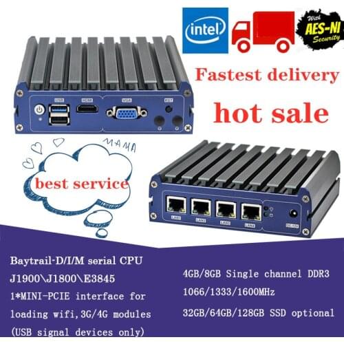 Atom E3845 VPN Server Mini PC 4GB Ram Quad Core Fanless Pfsense Firewall With 4 Lan Port Router Support AES-Ni
