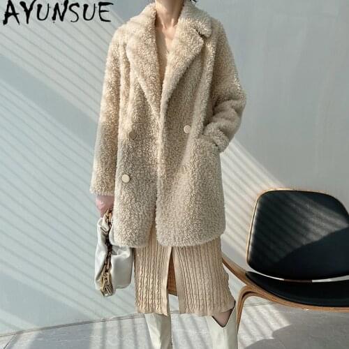 AYUNSUE 100% Real Sheep Shearling Coat Women Winter 2021 Casual Fur Coats Female Korean Elegant Jackets Jaqueta Feminina Gxy202