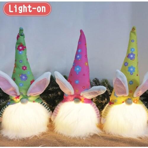 Behogar 3PCS LED Glowing Easter Rabbit Bunny Gnome Faceless Doll Ornaments Decorations for Kids Adults Gift Spring Party Decor
