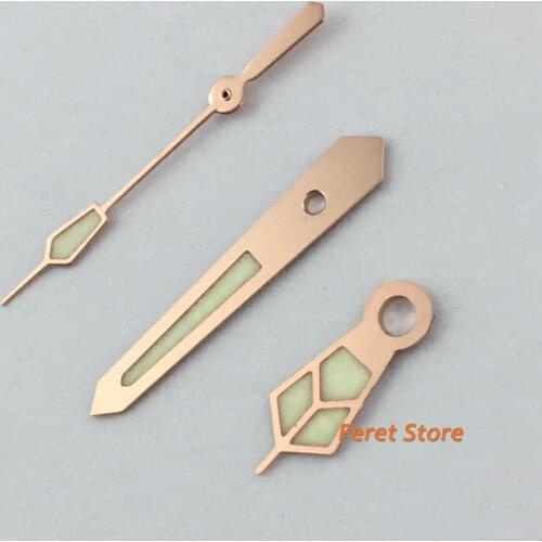 BLIGER rose gold light green watch hands green super luminous hands fit NH35 NH36 movement