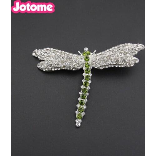 100pcs/lot Silver Tone Iridescent Clear Colored Rhinestone Dragonfly Insect Animal Wings Brooch Pin