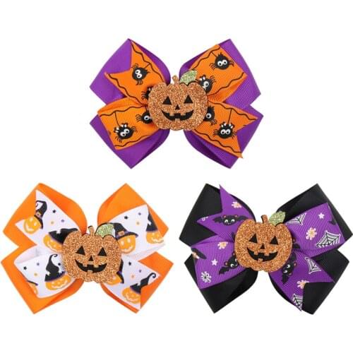 Halloween Baby Girl Hair Ring Rubber Band Hairpin Bow Pumpkin Skull Hair Clips Colorful Barrettes Bebes Accesorios Kids Headwear