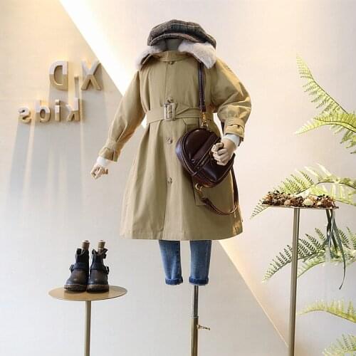 Long coat girls winter clothes fake fur collar baby girls jacket england style kids girls clothes