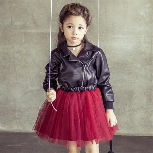 Girls Fashion Leather Clothing Mesh Dress Autumn Winter Cotton Princess Dress Baby Girl Kids Clothes YDGHMM7972