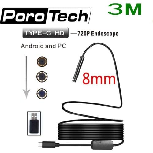 3m hard Cable 8mm Lens Type-c Interface Android phone and PC OTG Endoscope Camera Waterproof Borescope Inspection Camera