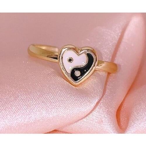 New INS Black White Heart Yin Yang Rings for Women Y2K Jewelry Charms Egirl Aesthetic Vintage Goth Rings Friends Gifts Wholesale