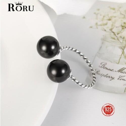 925 Sterling Silver Open Adjustable Ring Freshwater Pearls Rings Vintage Black White Punk Screw Fine Jewelry for Women
