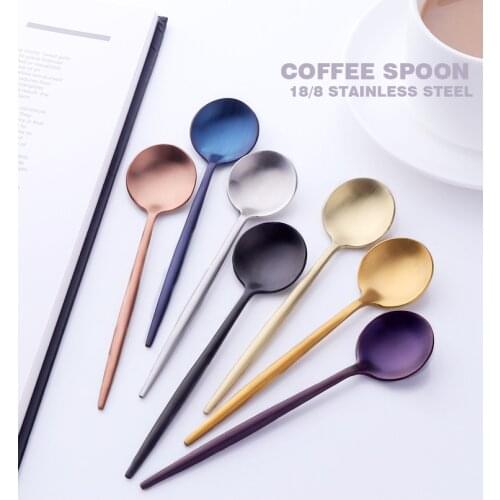 Colorful Portuguese Tea spoons 304 Stainless Steel Tableware Cutlery Unique Gold Small Dessert Spoon Silver Mini Coffee Scoop