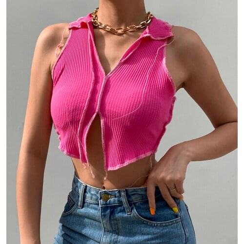 Women Ribbed Tank Tops 2021 Summer Ladies Sleeveless V-neck Solid Color Vest Club Sexy Punk Crop Tops Female Knitwear