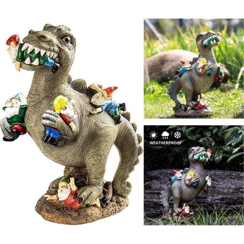 Cartoon Resin Garden Statue Lifelike Dinosaur Gnome Sculpture Free Standing Yard Indoor Decor Artwork Collectible Houswarming