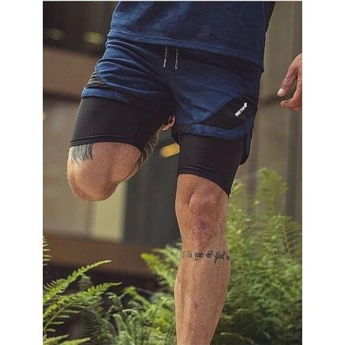 Summer Mens Double-Deck Camouflage Shorts Fitness Running Training Short Pants Casual Fashion Patchwork Zipper Sweatpants