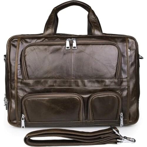 Men Genuine Leather Briefcase Big Real Leather 17 inch Laptop Bag Large Cow leather Business bag 3 layer travel messenger bag