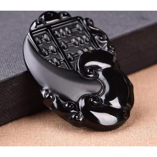 Natural obsidian Wishful thinking Pendant frosted style Necklace Jewelry For Women Men