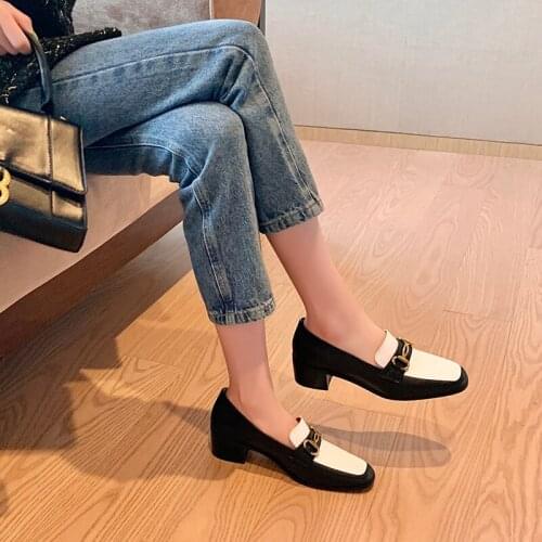 Spring and Autumn 2020 new fashion casual shoes square toe and single shoes ladies small leather shoes X534