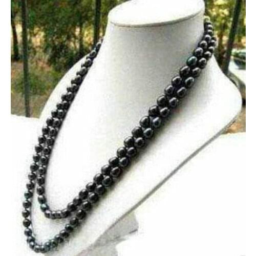 NEW Natural 48" 9-10MM Black Akoya Cultured Pearl Necklace
