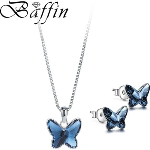 Original Crystals from Swarovski-Elements Butterfly Jewelry Sets Pendant Necklace Stud Earrings Cute Accessories For Women