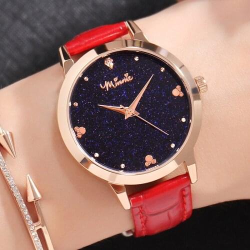 Genuine Disney Minnie Women Watches Fashion Cute Student Watch Ladies Diamond Brilliant Watch 268