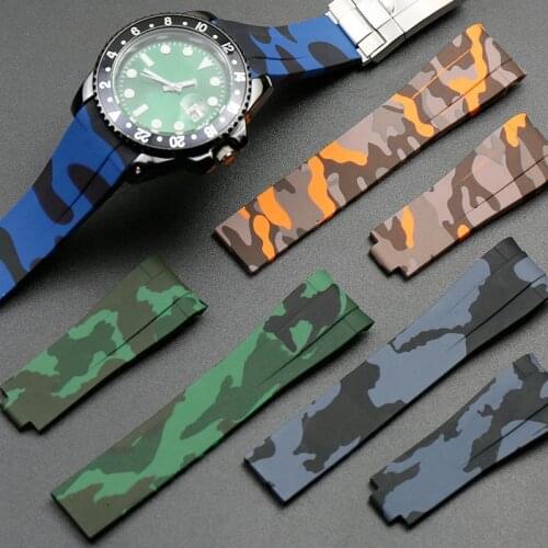 Watch Band for Rolex SUBMARINER DEEPSEA GMT OYSTERFLEX Camouflage Silicone Rubber Watch Accessories Strap Steel Folding Buckle