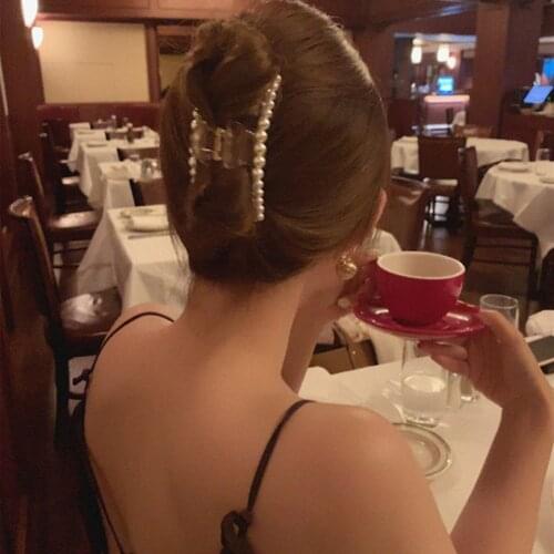 Luxury Big Pearls Hairpins Hair Ornaments Trendy Hair Clip Shiny Rhinestone Crab Hair Claws For Women Girl Accessories Headwear